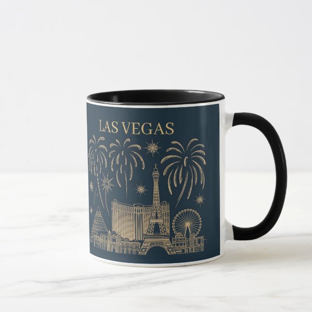 Taza Personalizado Las Vegas Skyline Gold Line Art Vint (Derecha)