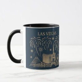 Taza Personalizado Las Vegas Skyline Gold Line Art Vint