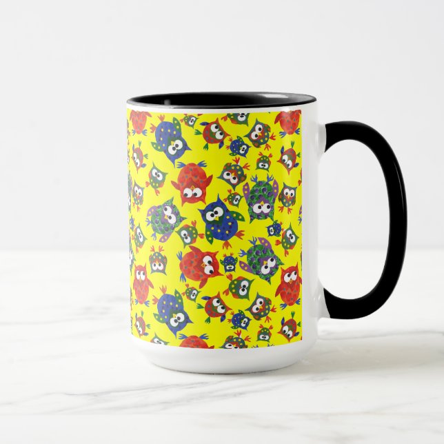 Taza Personalizado Lechuza Cute Café Mug, Rojo, Azul, V (Derecha)