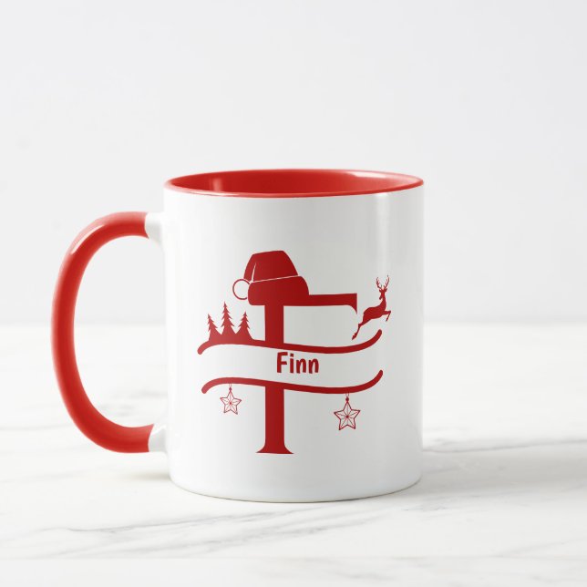 Taza Personalizado Letra F Nombre Navidades Monograma (Izquierda)