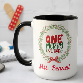 Taza Personalizado lindo Navidades Floral Noel Nurse Re