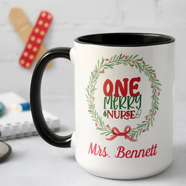 Taza Personalizado lindo Navidades Floral Noel Nurse Re (Subido por el creador)