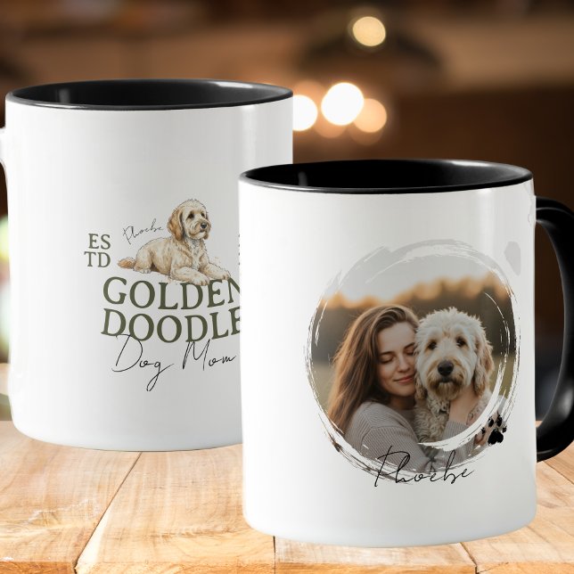 Taza Personalizado Mascota Retrato Perro Mamá Doodle Do (Elevate your kitchen set with this Custom Pet Portrait Dog Mom Golden Doodle mug! )