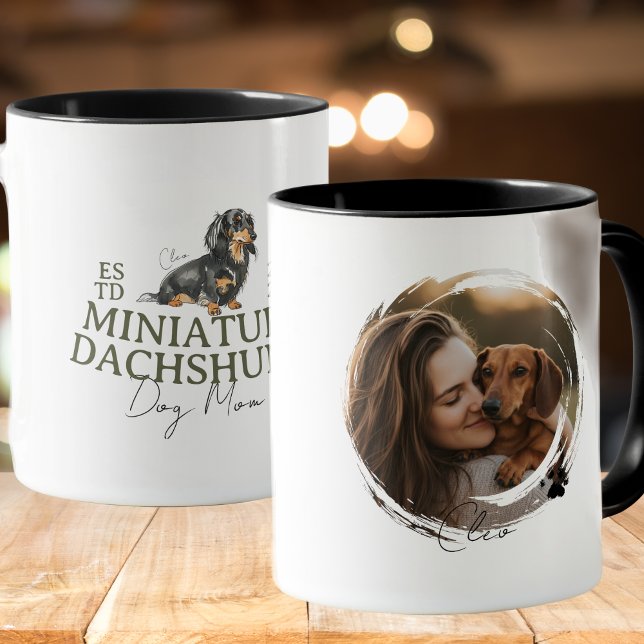 Taza Personalizado Mascota Retrato Perro Mamá Mítmica D (Elevate your kitchen set with this Custom Pet Portrait Dog Mom Miniature Dachshund mug! )