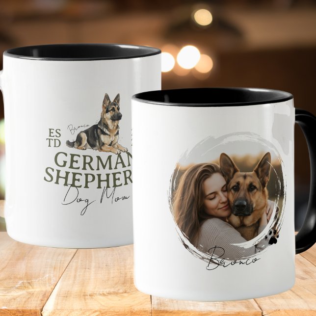 Taza Personalizado Mascota Retrato Perro Mamá Pastor Al (Elevate your kitchen set with this Custom Pet Portrait Dog Mom German Shepherd mug! )