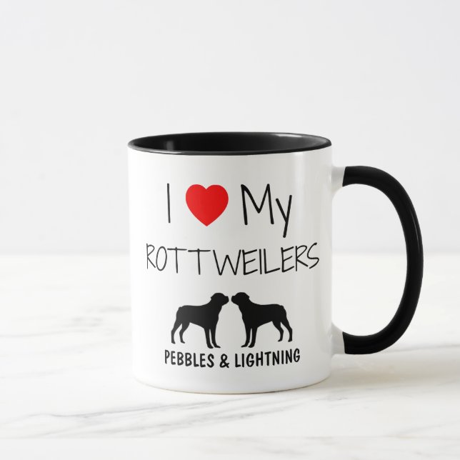 Taza Personalizado Me Encanta Mis Dos Rottweilers (Derecha)