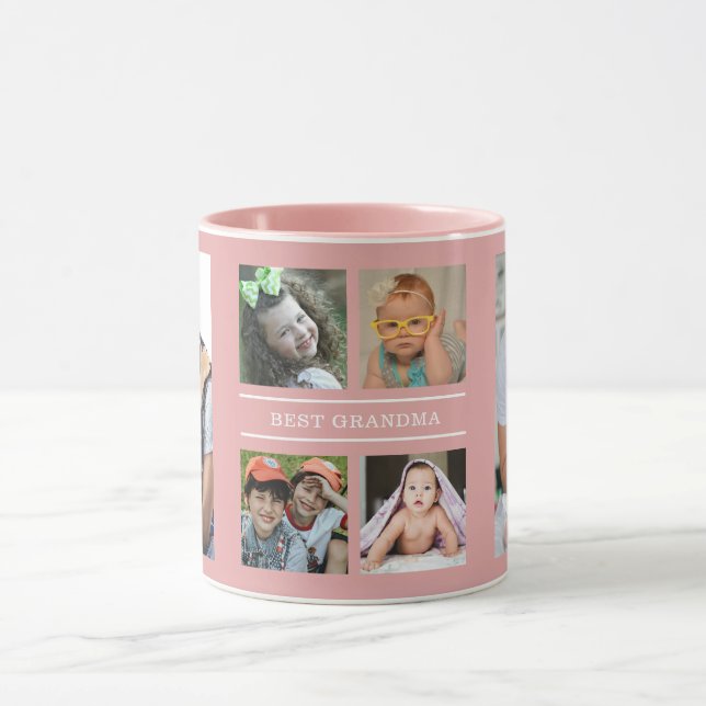 Taza Personalizado Mejor Abuela Abuelos 6 Collage de fo (Centro)