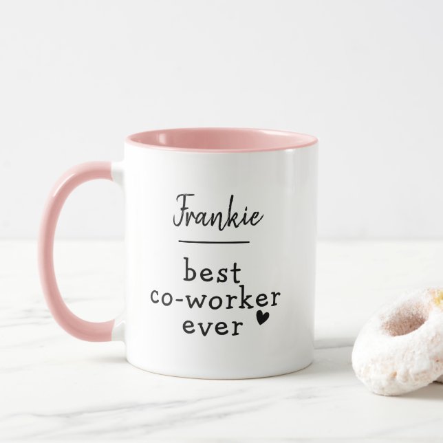 Taza Personalizado Mejor Obrero, Colega, Blanco Rosa (Con donut)