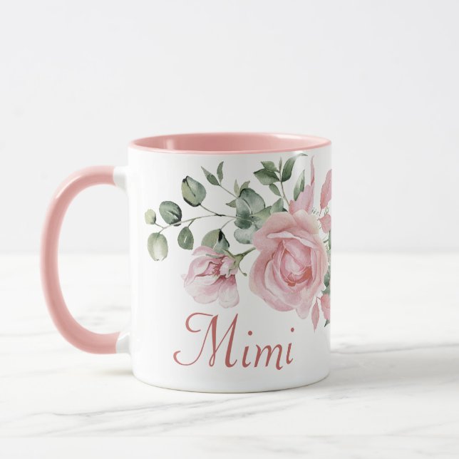 Taza Personalizado Mimi rosa Roses Floral personalizada (Izquierda)