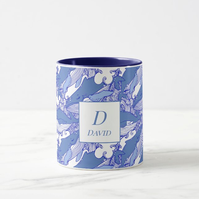 Taza Personalizado Monocromatic Blue Humpback Whale (Centro)