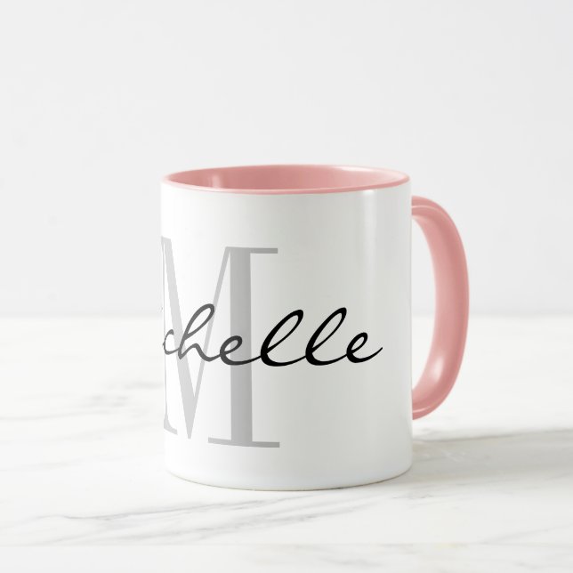 Taza Personalizado monograma combinación con color rosa (Anverso derecho)