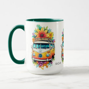 Taza Personalizado Monograma Hippie Van