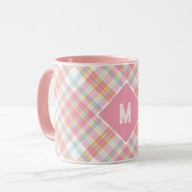 Taza Personalizado Monograma Tapado / Patrón Tartán (Anverso izquierdo)
