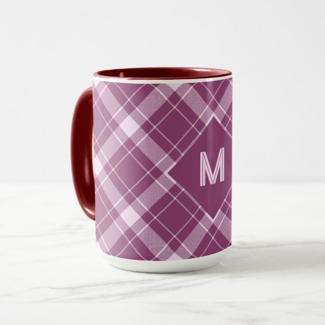 Taza Personalizado Monograma Tapado / Patrón Tartán (Anverso izquierdo)