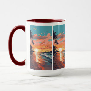 Taza Personalizado Monograma Tropical Beach Sunset