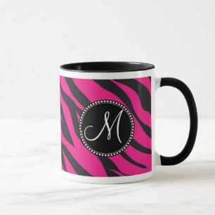 Taza Personalizado Monogramado inicial Cebra negra rosa