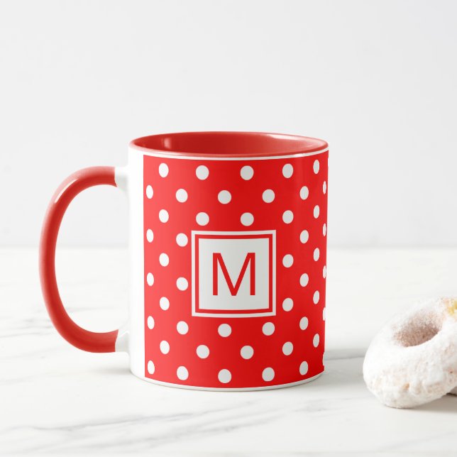 Taza Personalizado Mug Con Polkadots Blancos Arte En Ro (Con donut)