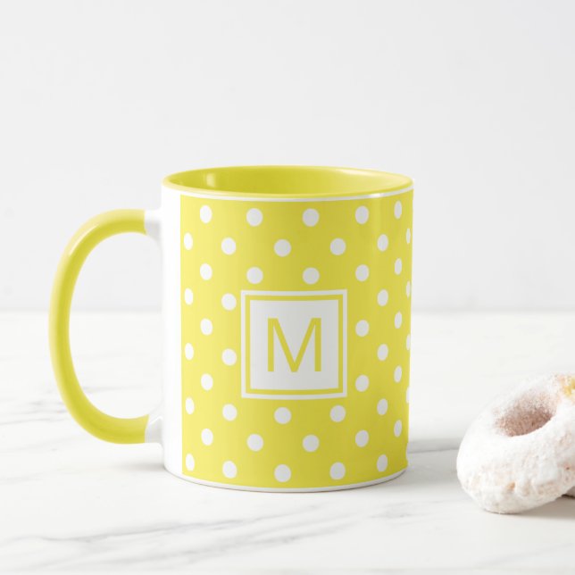 Taza Personalizado Mug White Polkadots Arte En Amarillo (Con donut)