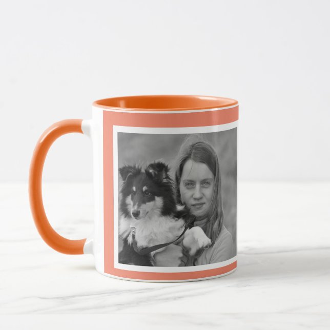 Taza Personalizado naranja moderno 2 collage de fotos (Izquierda)