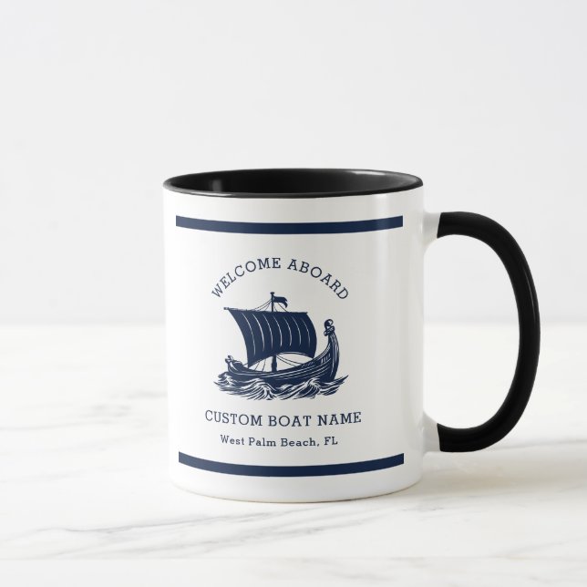 Taza Personalizado Náutico Moderno Nombre de barco y lo (Derecha)