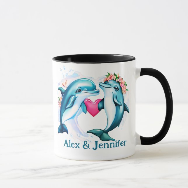Taza Personalizado Nombres de parejas de delfines perso (Derecha)