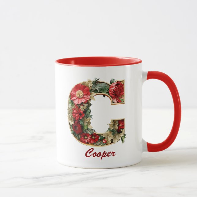 Taza Personalizado Ornate Monograma C Navidades Red Gol (Derecha)