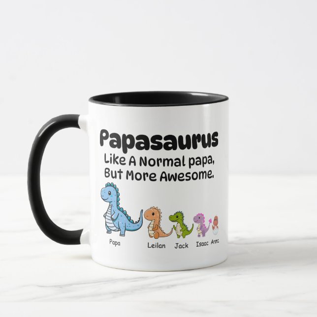 Taza Personalizado Papa Mug, Papasaurus Dinosaur 4 niño (Izquierda)