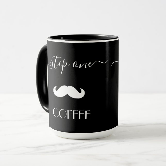 Taza Personalizado Paso Uno CAFÉ Mustache Funny Hombres (Anverso izquierdo)
