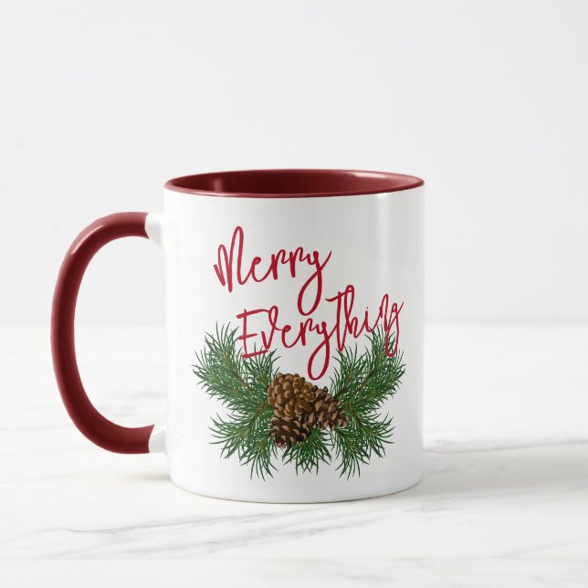 Taza Personalizado Pine Cone Needles Merry Todo Word Ar (Izquierda)