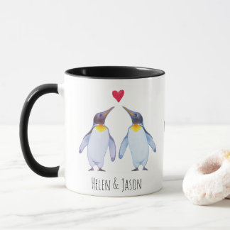 Taza Personalizado Pingüino Pareja Nombres Personalizad