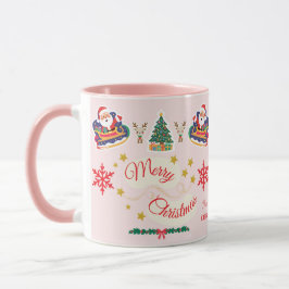 Taza Personalizado Pink Merry Christmas Santa Sleigh