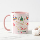 Taza Personalizado Pink Merry Christmas Santa Sleigh<br><div class="desc">Personalizado Pink Merry Christmas Santa Sleigh Mug Celebra a tus Navidades con esta adorable taza personalizada! Personalizable: Personalizó el nombre de tu familia o el de tu amor que lleva el nombre en medio de la taza, diseñada con la palabra Feliz Navidad rodeada de estrellas, copos de nieve, árbol de...</div>