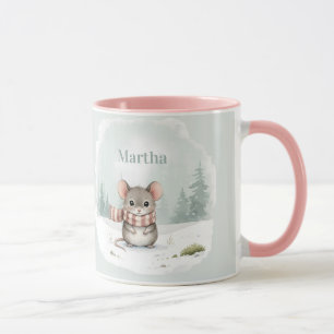 Taza Personalizado Ratón Cute Acuarela Invierno