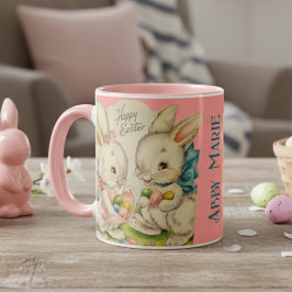 Taza Personalizado retro vintage Feliz conejo de Pascua