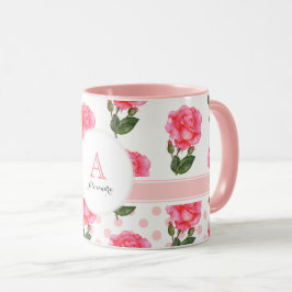 Taza Personalizado Rosa Rosa Rosa Polka Dot Monograma C