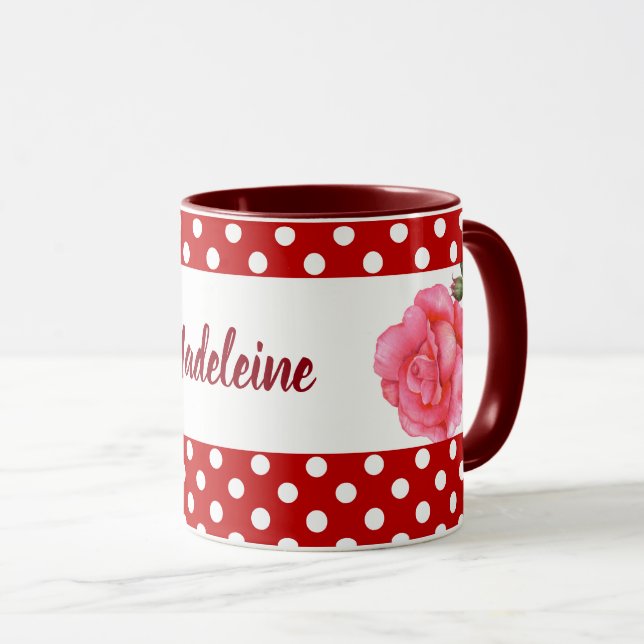 Taza Personalizado Rosa Rosa Roses Floral Arte Polka Pu (Anverso derecho)