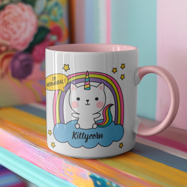 Taza Personalizado rosado de Caticorn Meowgic Cute (Two of the cutest animals (kitten and a unicorn) come together to make...the Kittycorn! )