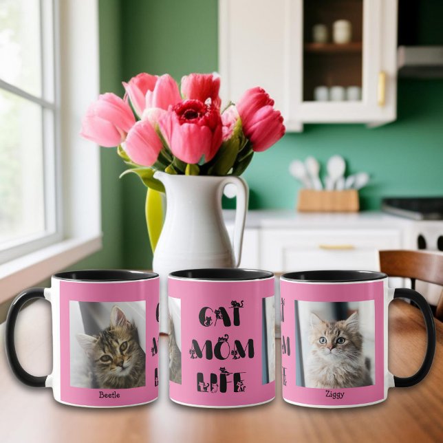 Taza Personalizado rosado foto de un gato mamá vida Día (Subido por el creador)