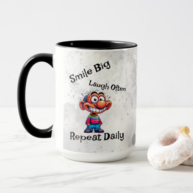 Taza personalizado "Sonríe grande, ríe a menudo, repite (Con donut)