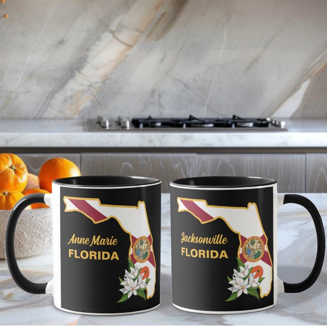 Taza Personalizado Texto Bandera de Florida y Flor Nara (Subido por el creador)