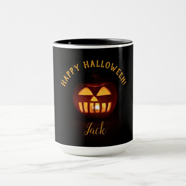 Taza Personalizado Texto Feliz Halloween Spooky Naranja (Centro)