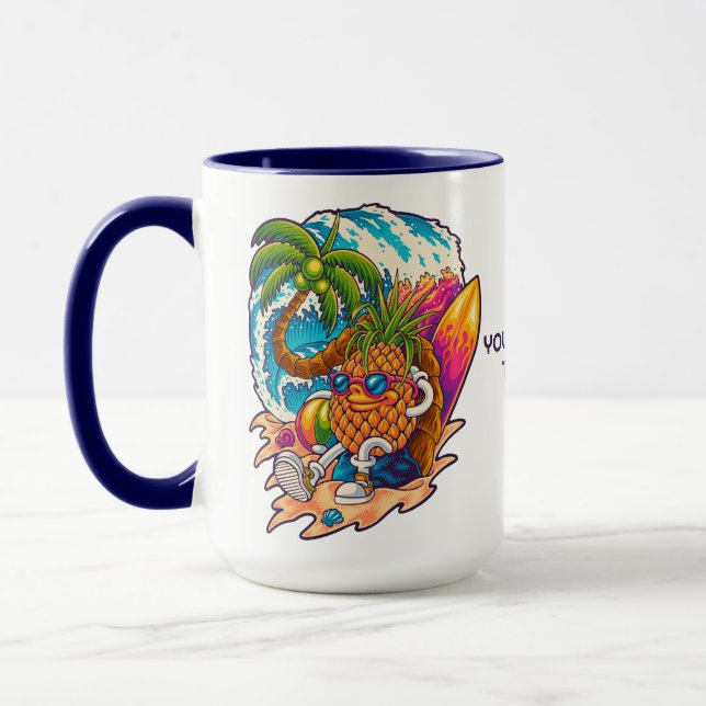 Taza Personalizado Texto Surfing Pineapple (Izquierda)