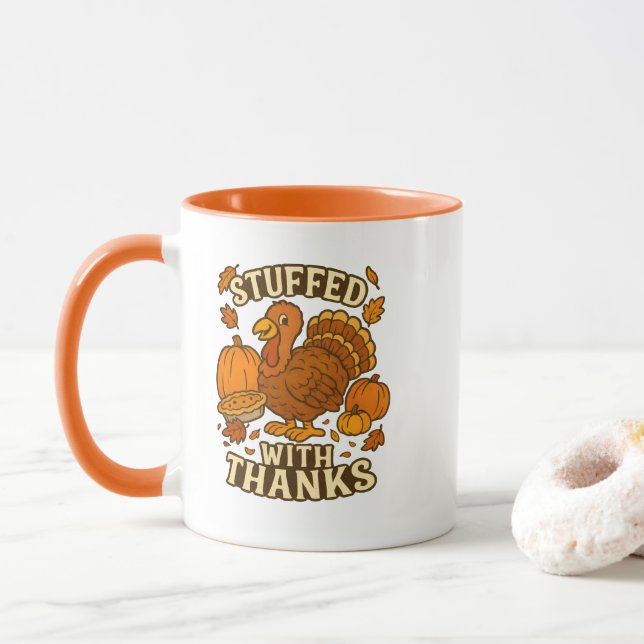 Taza Personalizado Turquía Feliz Día de Acción de Graci (Con donut)