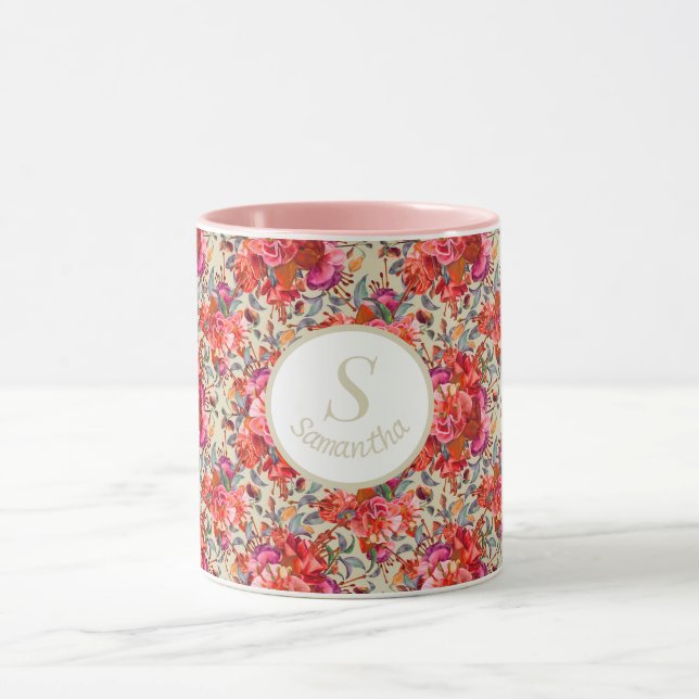 Taza Personalizado Vintage Fuchsia Blooms (Centro)