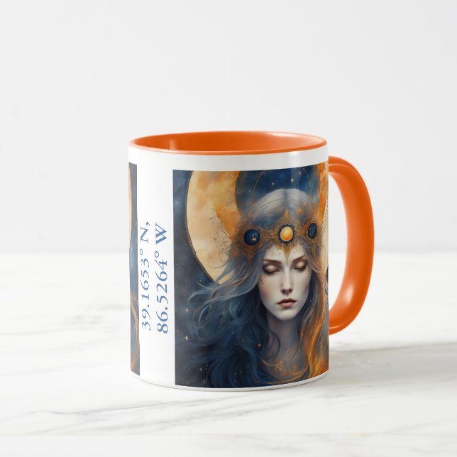 Taza Personalizar de Eclipse solar 2024 con nombre o ub (Anverso derecho)