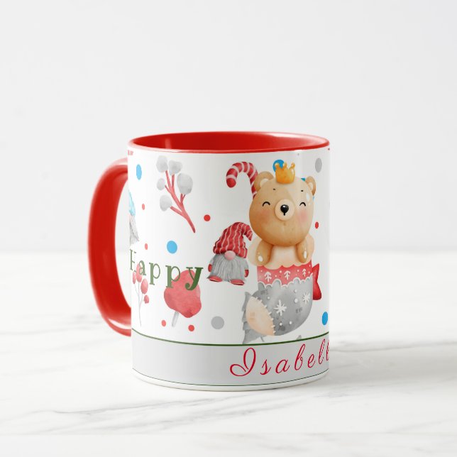 Taza Personalizar de vacaciones del oso Texto y nombre (Anverso izquierdo)