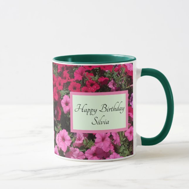 Taza Personalizar el nombre y el texto de las flores de (Derecha)