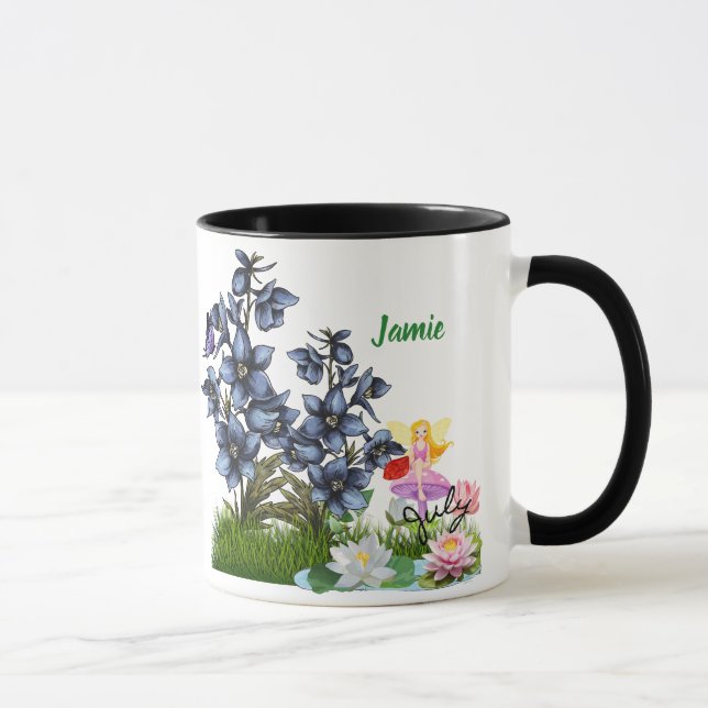 Taza Personalizar flores y piedra de nacimiento de juli (Derecha)