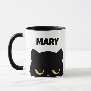 Taza Personalizar Monograma y guión de nombre Gato negr
