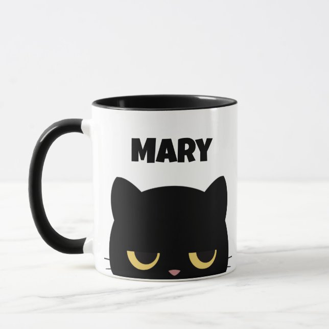 Taza Personalizar Monograma y guión de nombre Gato negr (Izquierda)